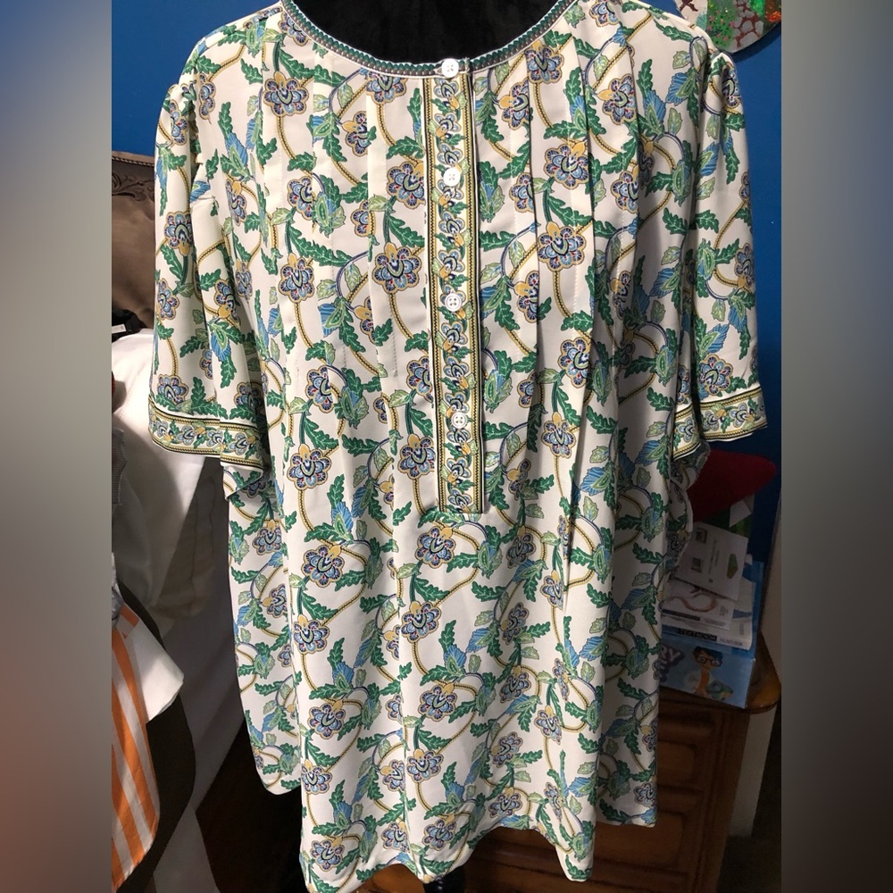 Max Studios London Green Floral Patterned Blouse Sz. 3X